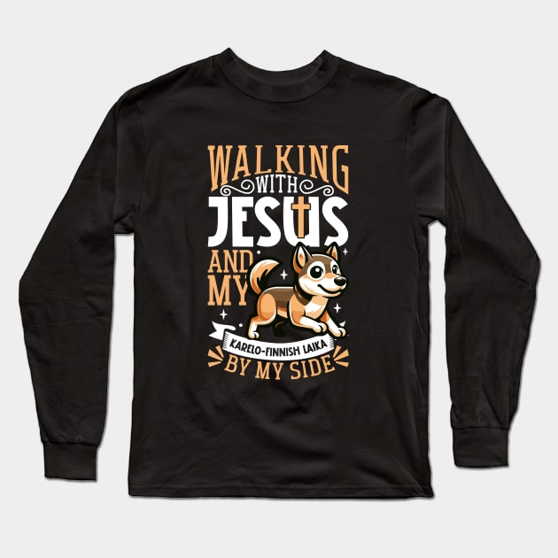 Jesus and dog - Karelo-Finnish Laika Long Sleeve T-Shirt by Modern Medieval Design